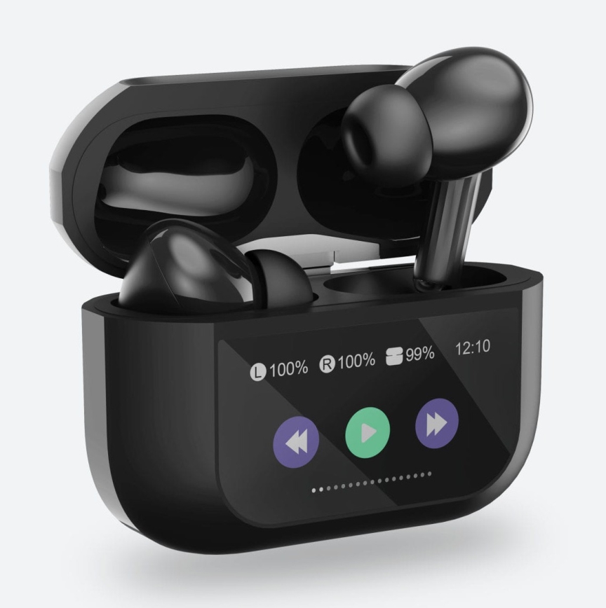 Trådlös earphones med LCD display svart