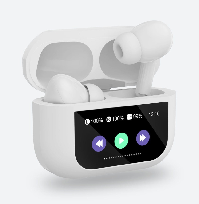 Trådlös earphones med LCD display vit