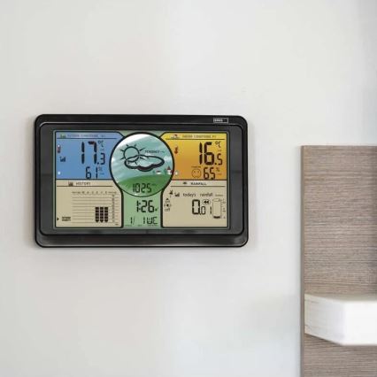Trådlös väderstation med LCD-skärm i färg och pluviometer 3xAAA svart