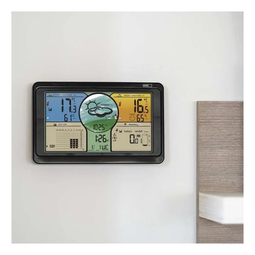 Trådlös väderstation med LCD-skärm i färg och pluviometer 3xAAA svart