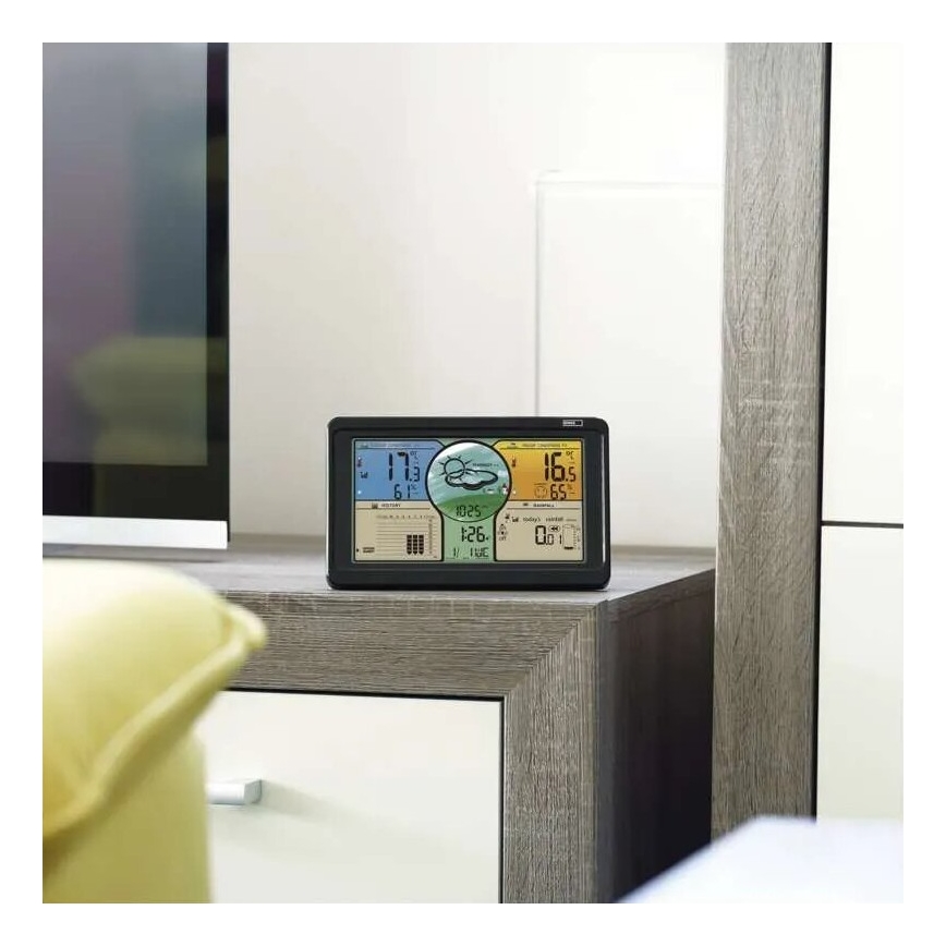 Trådlös väderstation med LCD-skärm i färg och pluviometer 3xAAA svart