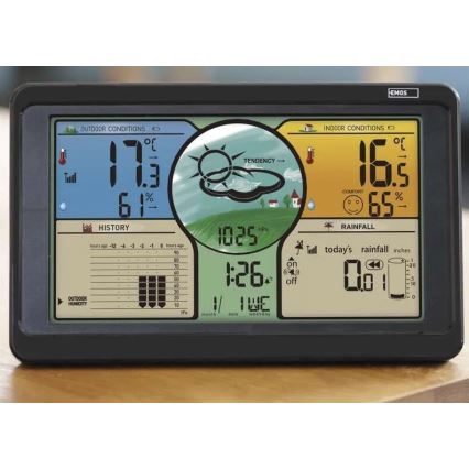 Trådlös väderstation med LCD-skärm i färg och pluviometer 3xAAA svart