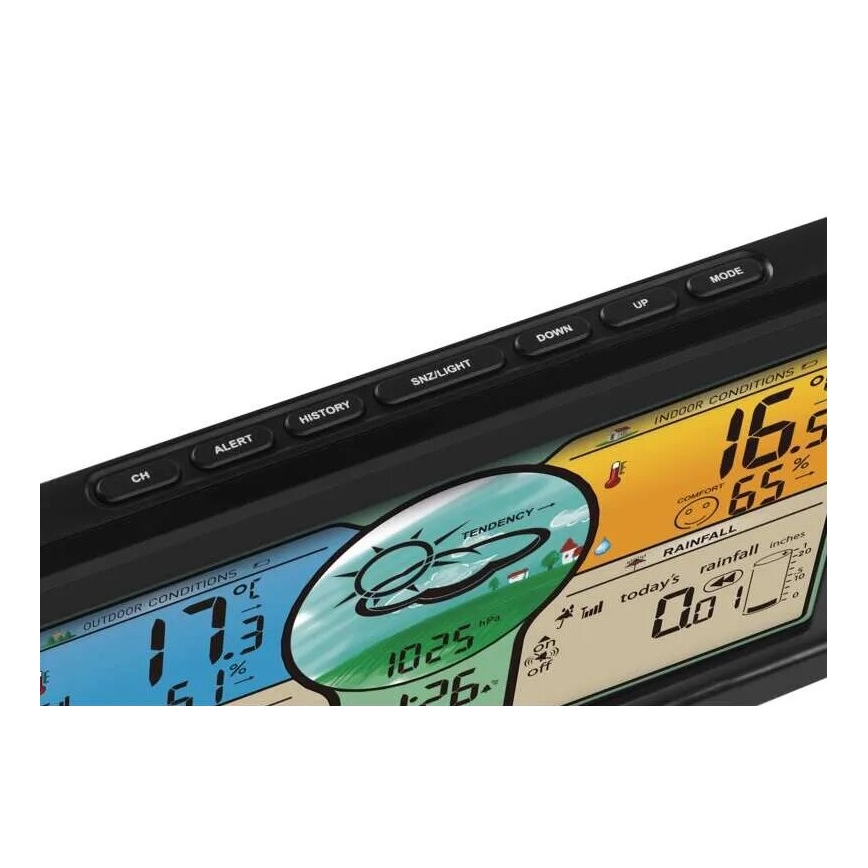 Trådlös väderstation med LCD-skärm i färg och pluviometer 3xAAA svart