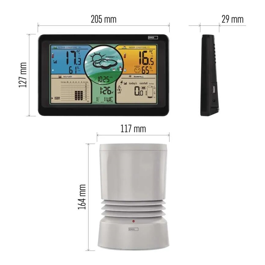 Trådlös väderstation med LCD-skärm i färg och pluviometer 3xAAA svart