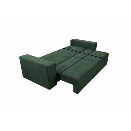 Tresitsig bäddsoffa med förvaring RONDA, grön