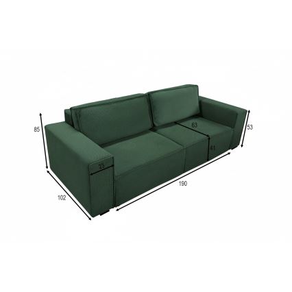 Tresitsig bäddsoffa med förvaring RONDA, grön