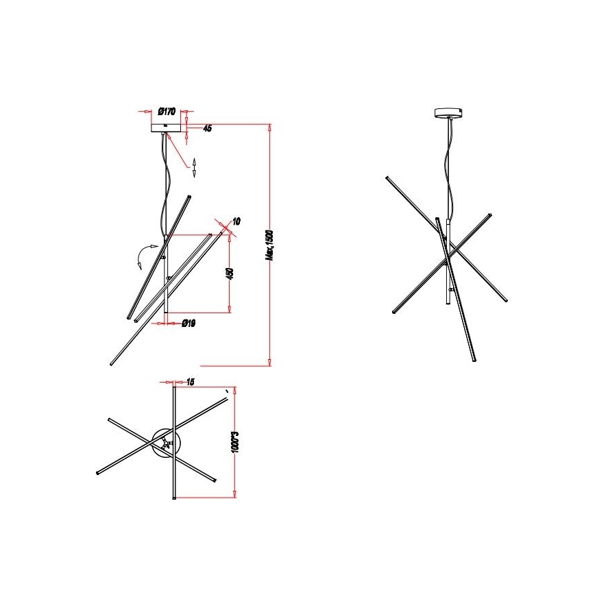 Trio - LED Dimbar ljuskrona med upphängning TIRIAC 3xLED/8,5W/230V