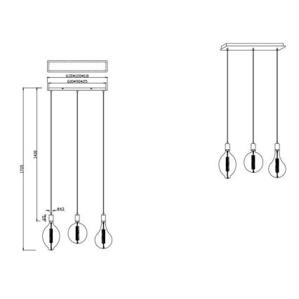 Trio - LED ljusreglerad ljuskrona på snöre GINSTER 3xE27/8W/230V