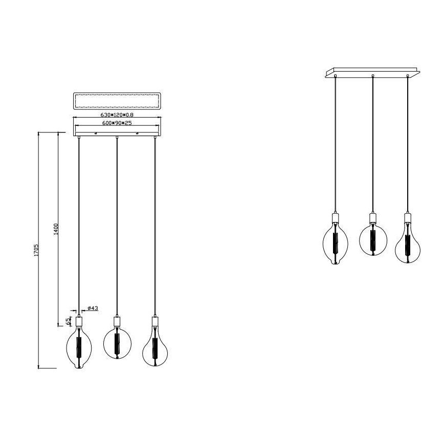 Trio - LED ljusreglerad ljuskrona på snöre GINSTER 3xE27/8W/230V