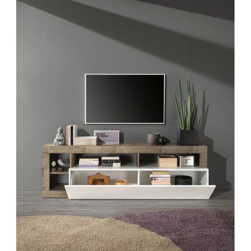 TV-bänk LENOR vit/brun