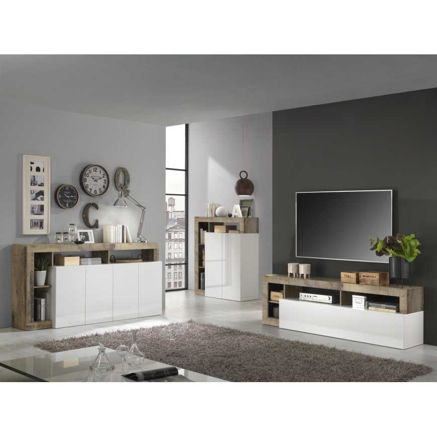TV-bänk LENOR vit/brun