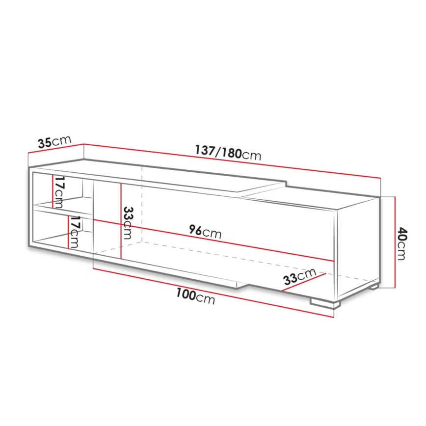 TV bord CLIF 40x180 cm vit