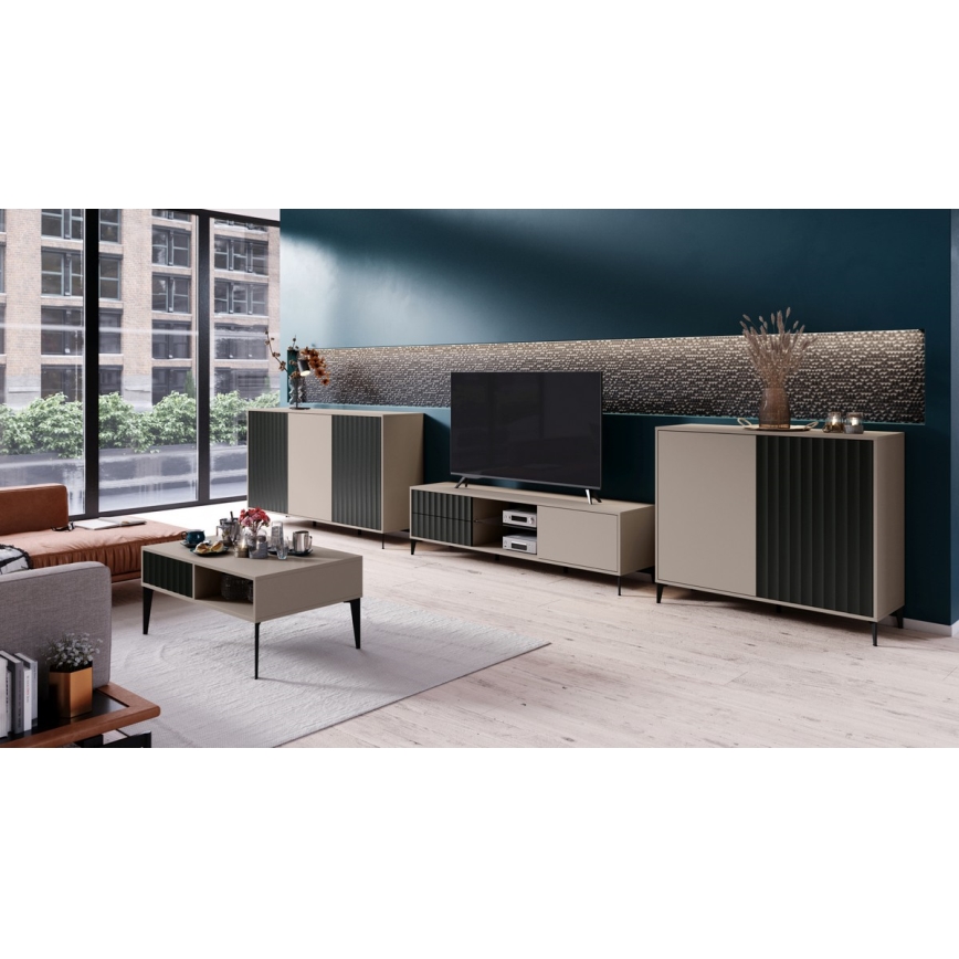 TV-bord med drawers RONJA taupe/svart