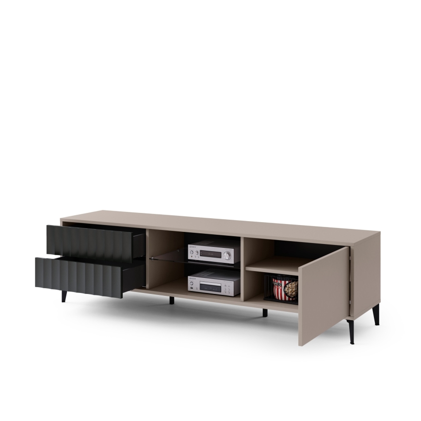 TV-bord med drawers RONJA taupe/svart