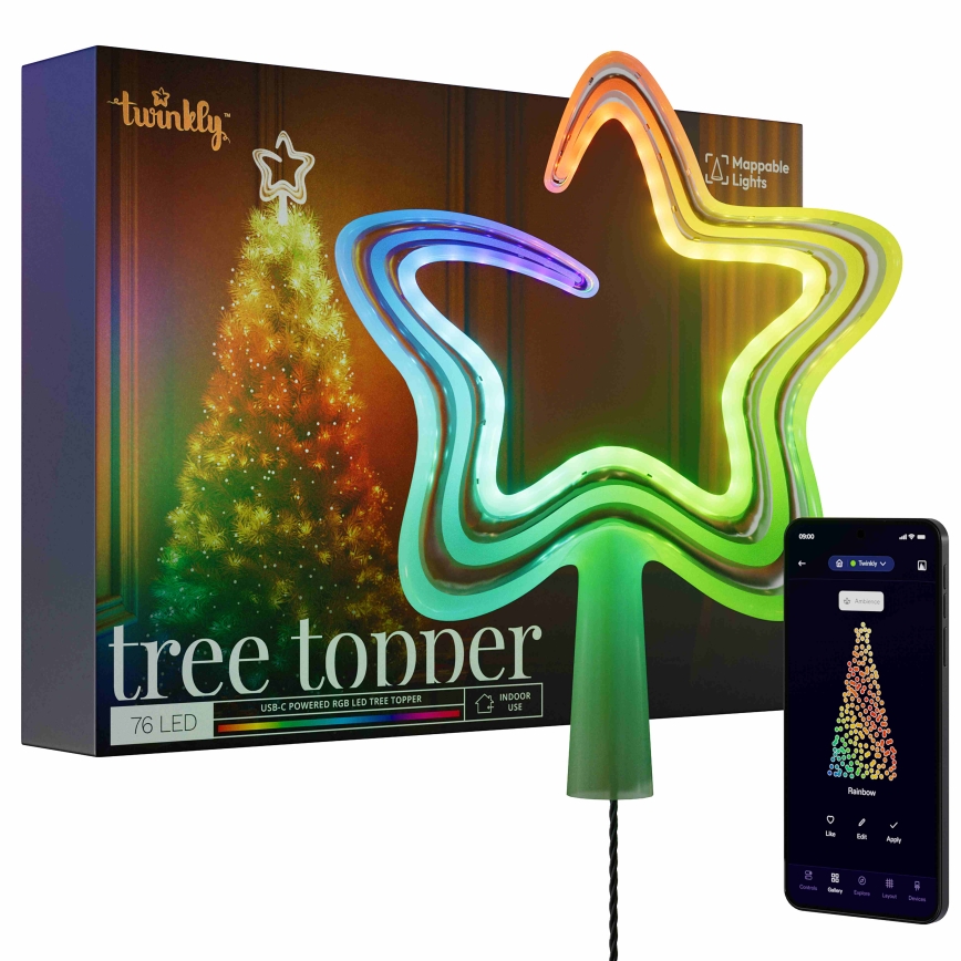 Twinkly - LED RGB Ljusreglerad Jul stjärna TREE TOPPER 76xLED USB Wi-Fi