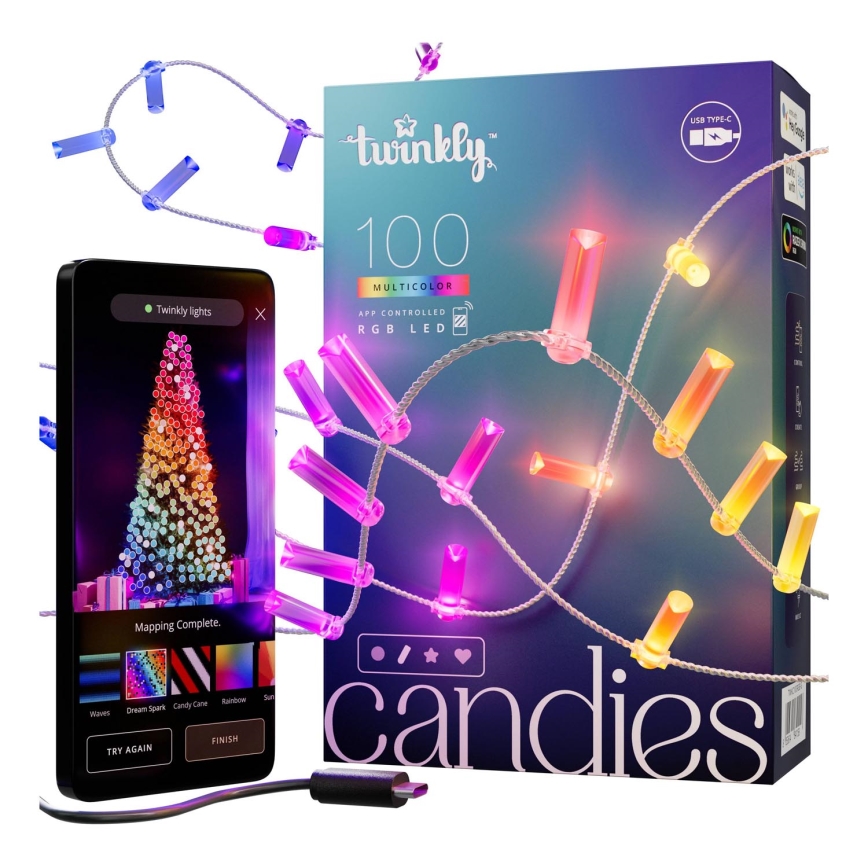 Twinkly - LED RGB Ljusreglerad Julkedja CANDIES 100xLED 8 m USB Wi-Fi