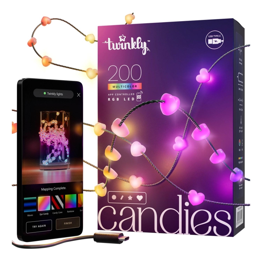 Twinkly - LED RGB Ljusreglerad Julkedja CANDIES 200xLED 14 m USB Wi-Fi