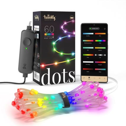 Twinkly - LED RGB Dimmbar julbelysning DOTS 60xLED 7 m USB Wi-Fi