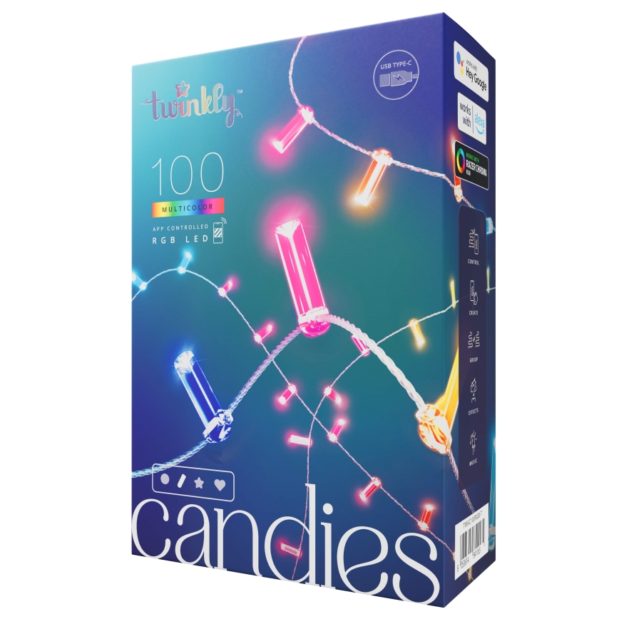 Twinkly - LED RGB Ljusreglerad Julkedja CANDIES 100xLED 8 m USB Wi-Fi