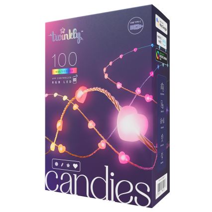 Twinkly - LED RGB Ljusreglerad Julkedja CANDIES 100xLED 8 m USB Wi-Fi