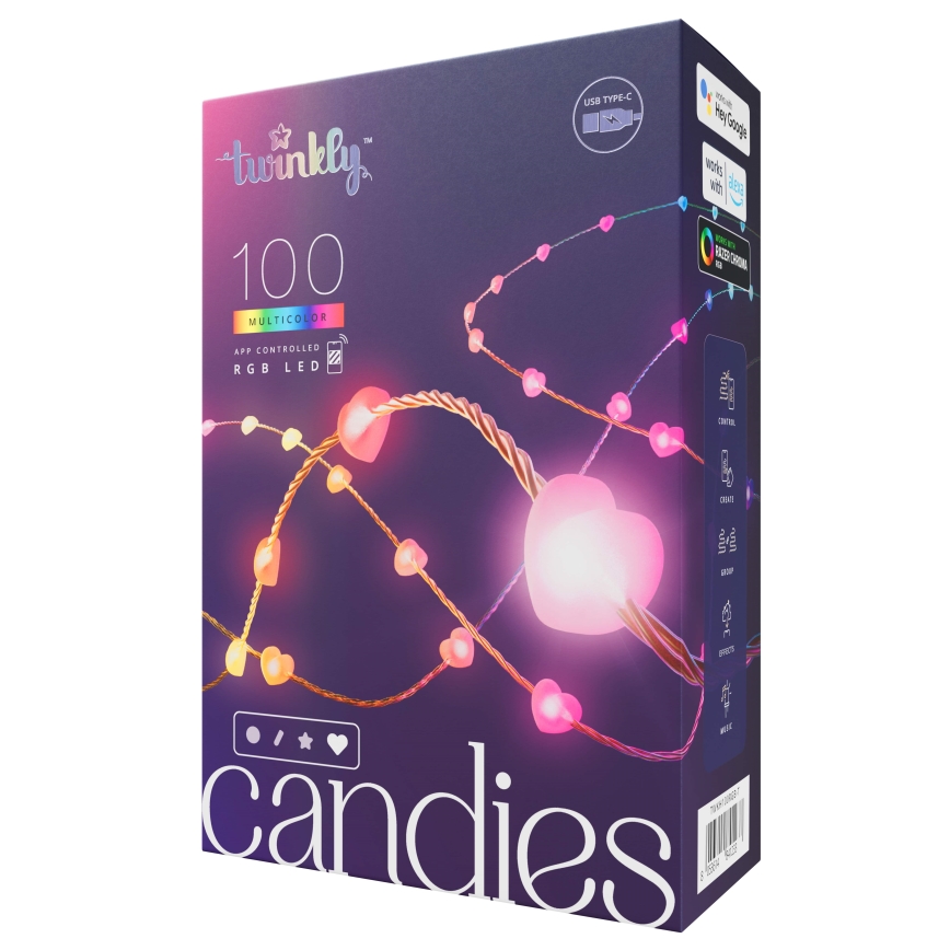 Twinkly - LED RGB Ljusreglerad Julkedja CANDIES 100xLED 8 m USB Wi-Fi