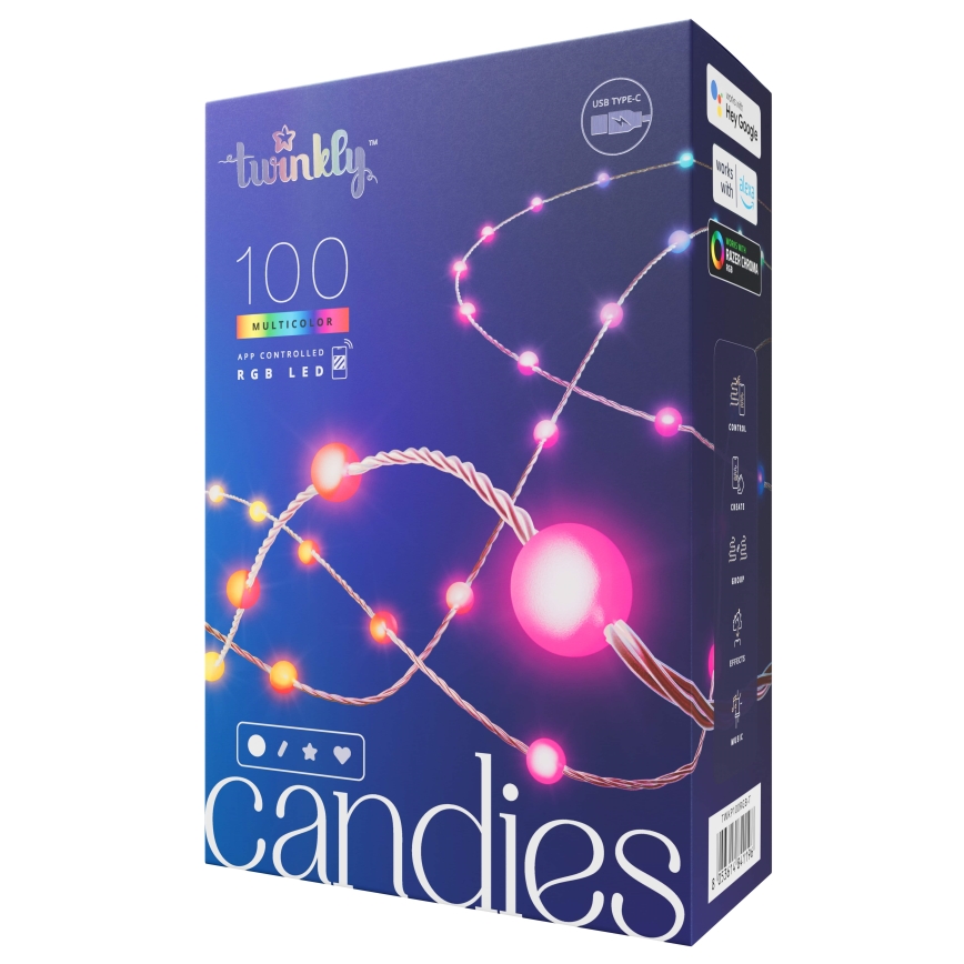 Twinkly - LED RGB Ljusreglerad Julkedja CANDIES 100xLED 8 m USB Wi-Fi