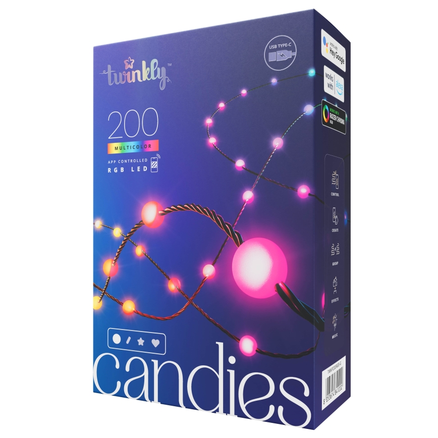 Twinkly - LED RGB Ljusreglerad Julkedja CANDIES 200xLED 14 m USB Wi-Fi