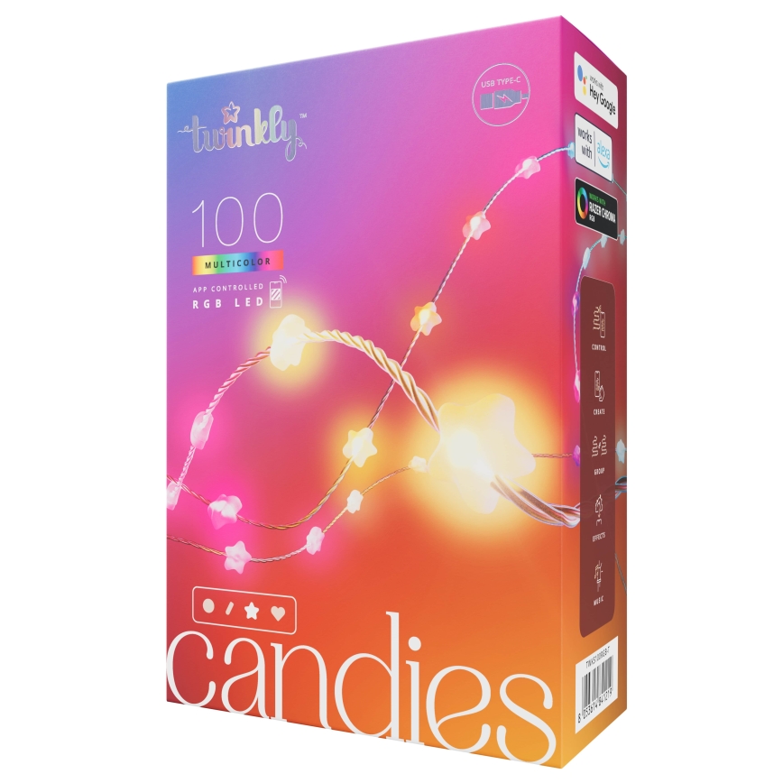 Twinkly - LED RGB Ljusreglerad Julkedja CANDIES 100xLED 8 m USB Wi-Fi