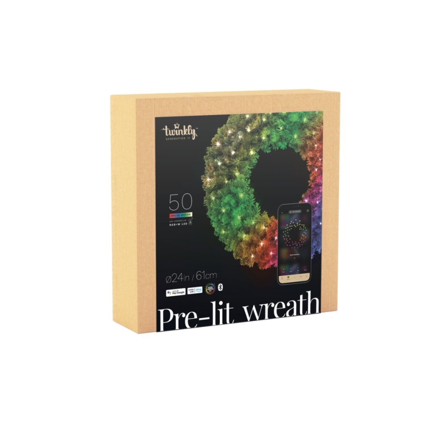 Twinkly - LED RGB Ljusreglerad Julkrans PRE-LIT WREATH 50xLED diameter 61cm Wi-Fi