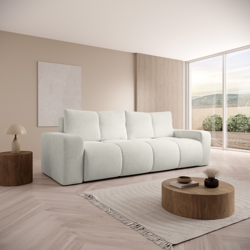 Tyg 3-sits bäddsoffa med förvaringsutrymme ALMADA beige