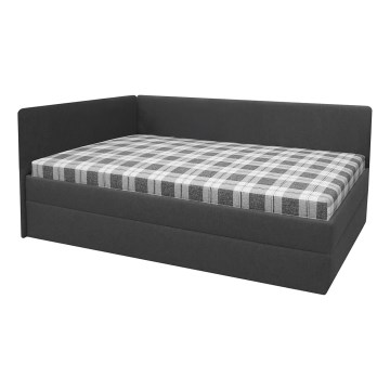 Tygklädd divansäng ARLY 110x200 cm med vändbar huvudgavel (V/H), antracit/vit