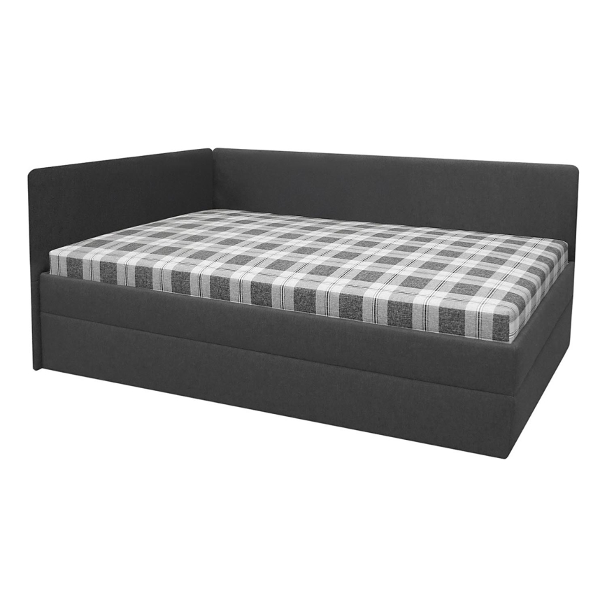 Tygklädd divansäng ARLY 110x200 cm med vändbar huvudgavel (V/H), antracit/vit