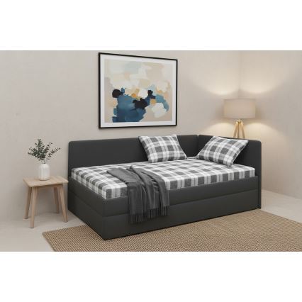 Tygklädd divansäng ARLY 110x200 cm med vändbar huvudgavel (V/H), antracit/vit