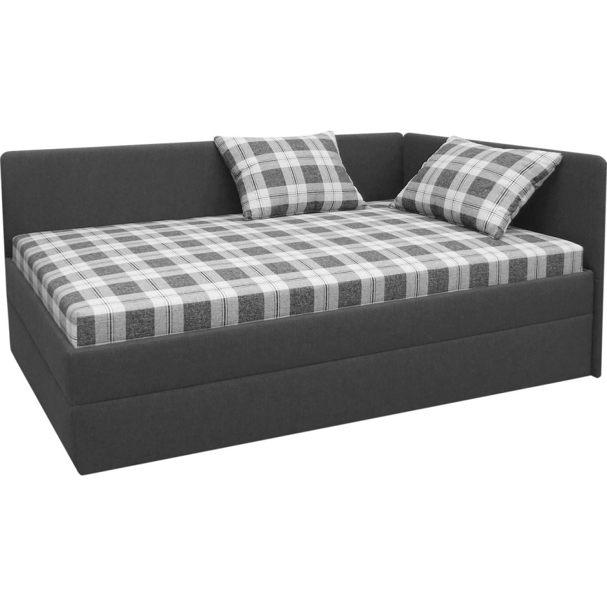 Tygklädd divansäng ARLY 110x200 cm med vändbar huvudgavel (V/H), antracit/vit