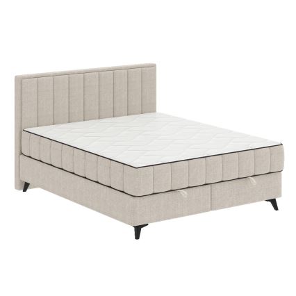 Tygklädd säng med madrasser och bäddmadrass med förvaringsutrymme ALICIA 140x200 cm beige