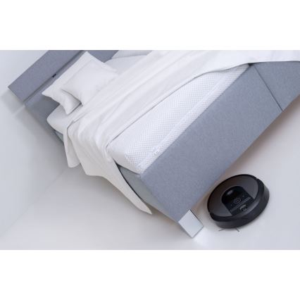 Tygklädd säng ALIS 160x200 cm med madrass och förvaringsutrymme, ljusgrå