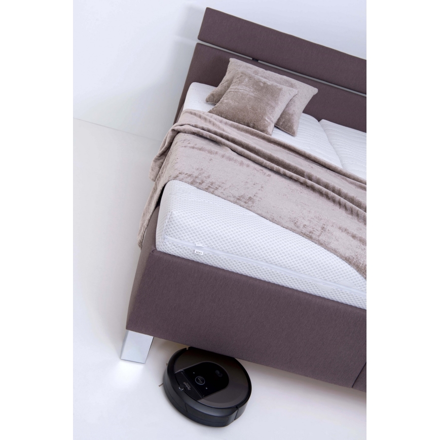 Tygklädd säng ALIS 180x200 cm med madrass och praktiskt förvaringsutrymme, brun