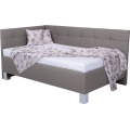 Tygklädd säng MARIA PETITE 120x200 cm med madrass och förvaringsutrymme, taupe