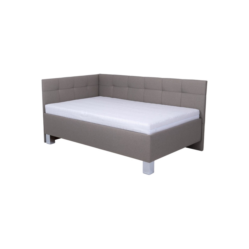 Tygklädd säng MARIA PETITE 120x200 cm med madrass och förvaringsutrymme, taupe