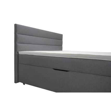 Tygklädd säng NEW BOLERO 160x200 cm – med förvaringsutrymme och madrasser inklusive bäddmadrass, grå