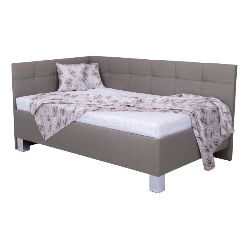 Tygklädd säng med förvaring utan madrass MARIA PETITE 120x200 cm taupe