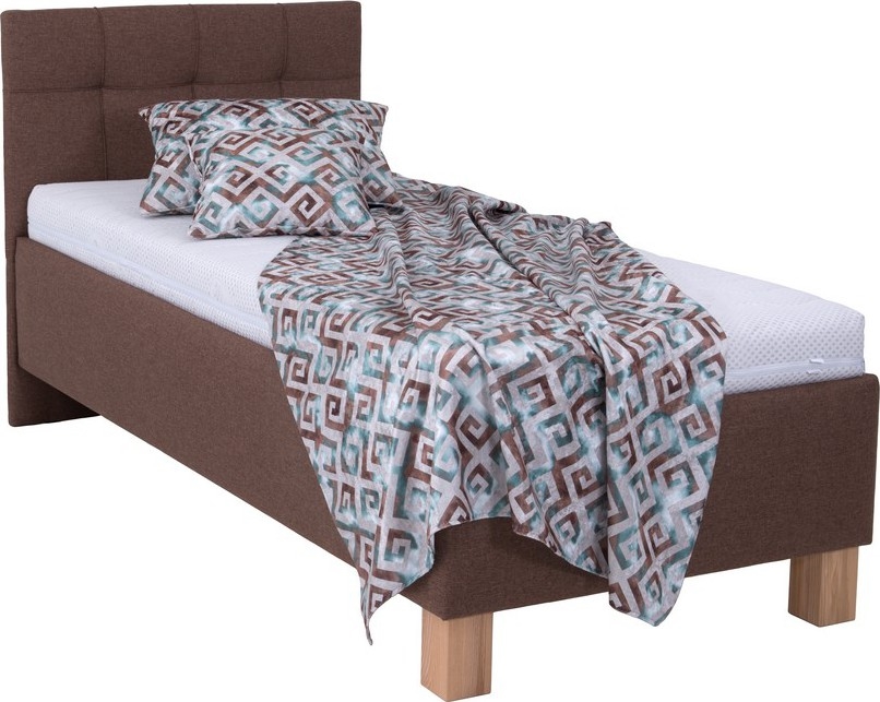 Tygklädd säng med förvaringsutrymme MARIA ONE 90x200 cm – utan madrass, brun