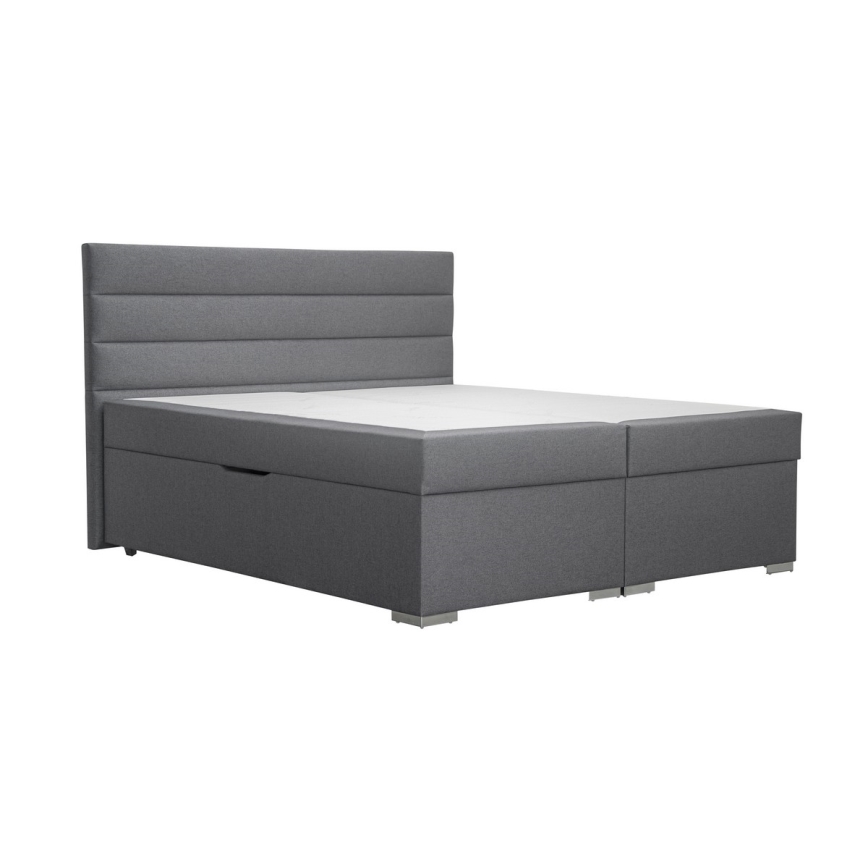 NEW BOLERO 180x200 cm – tygklädd säng med förvaringsutrymme samt madrasser och bäddmadrasser, grå