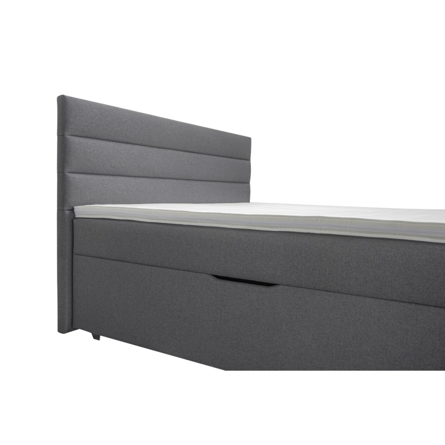NEW BOLERO 180x200 cm – tygklädd säng med förvaringsutrymme samt madrasser och bäddmadrasser, grå