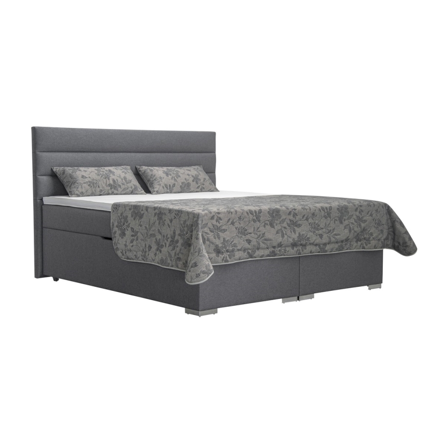 NEW BOLERO 180x200 cm – tygklädd säng med förvaringsutrymme samt madrasser och bäddmadrasser, grå
