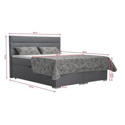 NEW BOLERO 180x200 cm – tygklädd säng med förvaringsutrymme samt madrasser och bäddmadrasser, grå