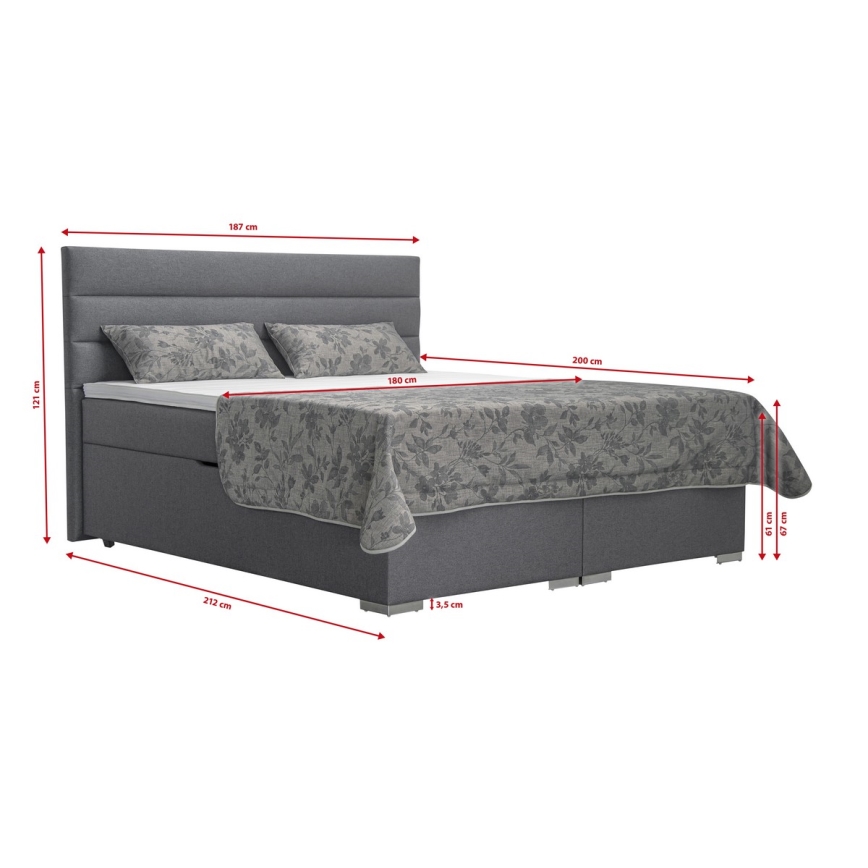 NEW BOLERO 180x200 cm – tygklädd säng med förvaringsutrymme samt madrasser och bäddmadrasser, grå