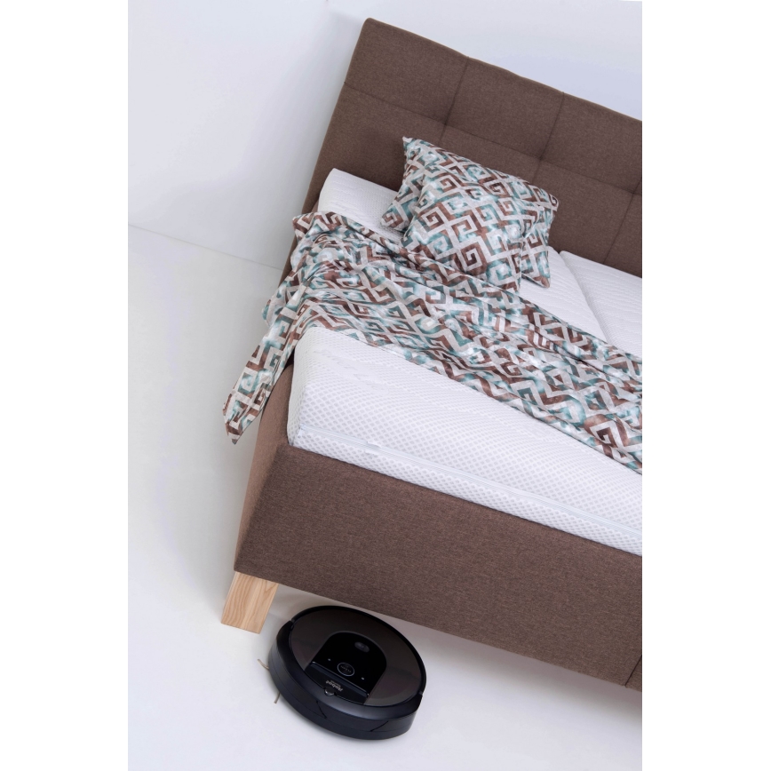 Tygklädd säng med madrass och förvaring MARIA 160x200 cm brun