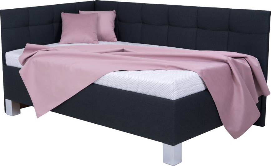 Tygklädd säng med madrass och förvaring MARIA PETITE 120x200 cm antracit