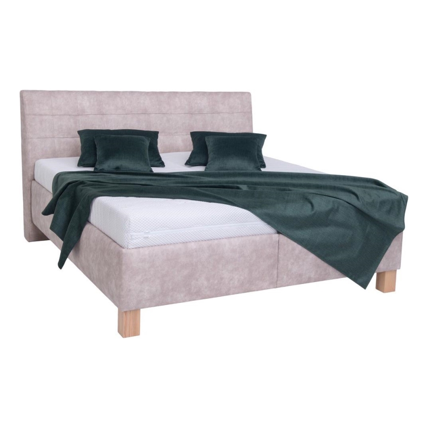 Tygklädd säng med madrass och förvaringsutrymme VIOLET 180x200 cm beige